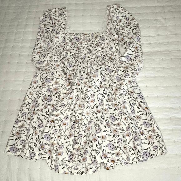 Free People Corduroy Baby Doll Mini Dress Women's S | Cream Floral | EUC - Picture 5 of 15
